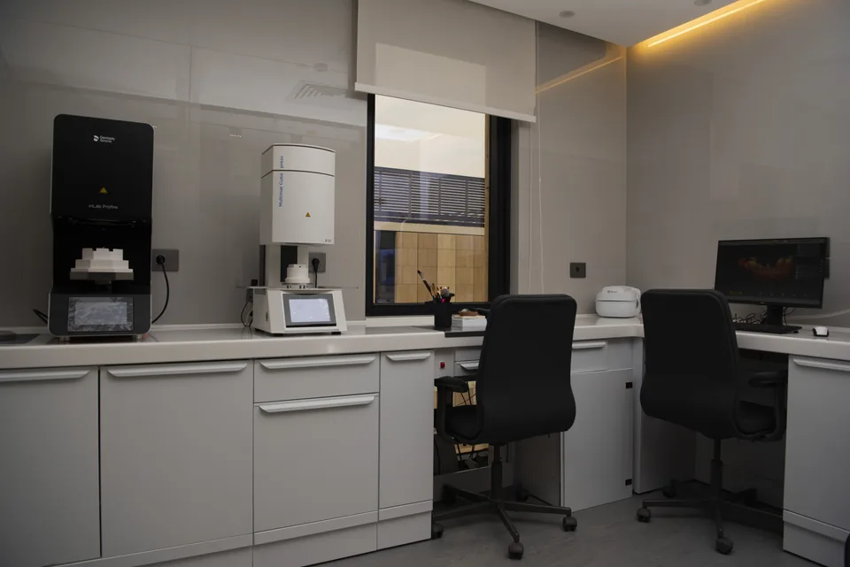 Dental restoration equipment in the clinic's lab